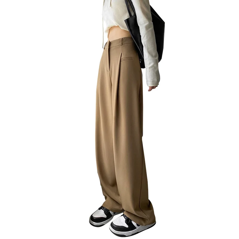 Damen Hochtaillierte Tailored-Hose mit weitem Bein, Bundfalten und Ziertasche Drune