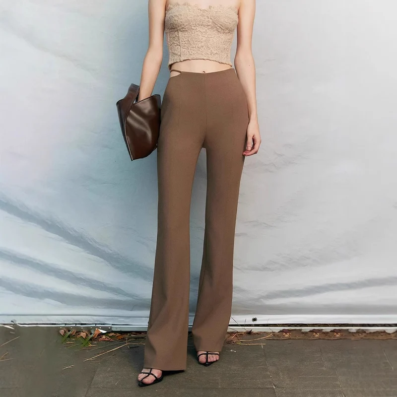 Damen Hochtaillierte Stretch-Hose mit schmaler Oberschenkelpassform und weitem Saum Drune