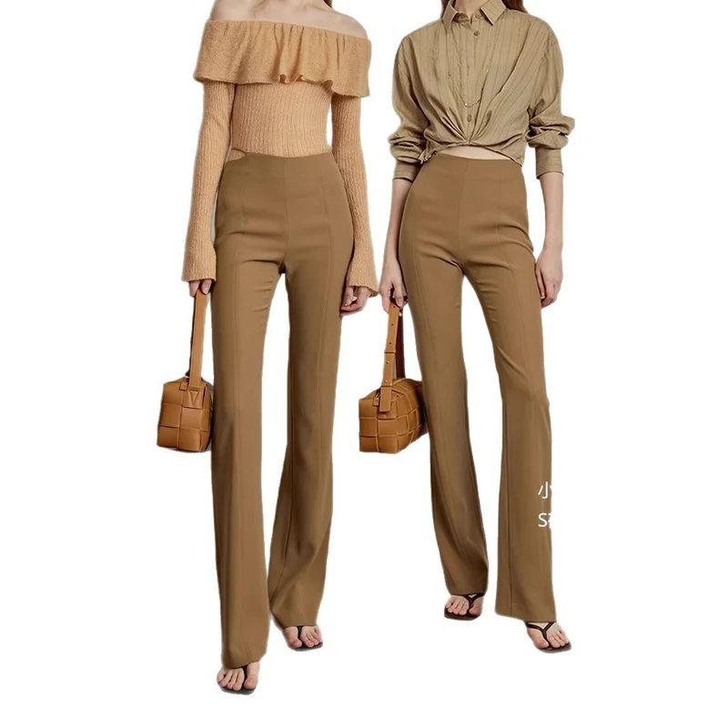 Damen Hochtaillierte Stretch-Hose mit schmaler Oberschenkelpassform und weitem Saum Drune