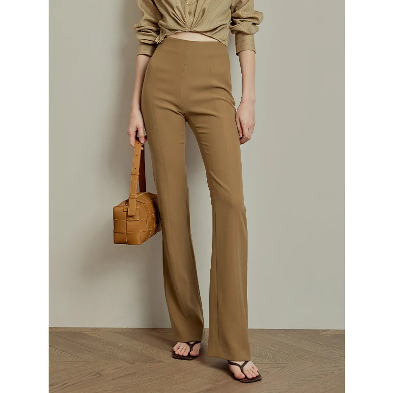 Damen Hochtaillierte Stretch-Hose mit schmaler Oberschenkelpassform und weitem Saum Drune