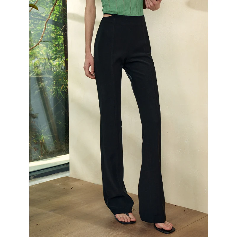 Damen Hochtaillierte Stretch-Hose mit schmaler Oberschenkelpassform und weitem Saum Drune