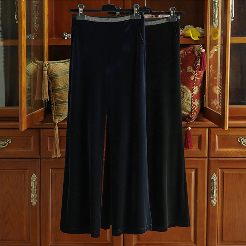 Damen Hochtaillierte Samt‑Flaredhose mit elastischem Glanzbund Drune