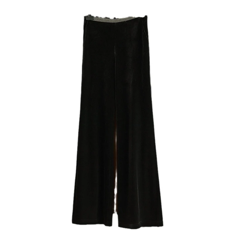 Damen Hochtaillierte Samt‑Flaredhose mit elastischem Glanzbund Drune