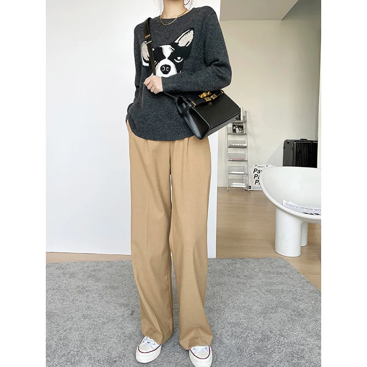 Damen Hochtaillierte, maßgeschneiderte Wide‑Leg Stoffhose mit Bundfalten und verlängertem Saum Drune