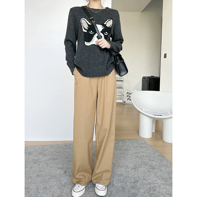 Damen Hochtaillierte, maßgeschneiderte Wide‑Leg Stoffhose mit Bundfalten und verlängertem Saum Drune