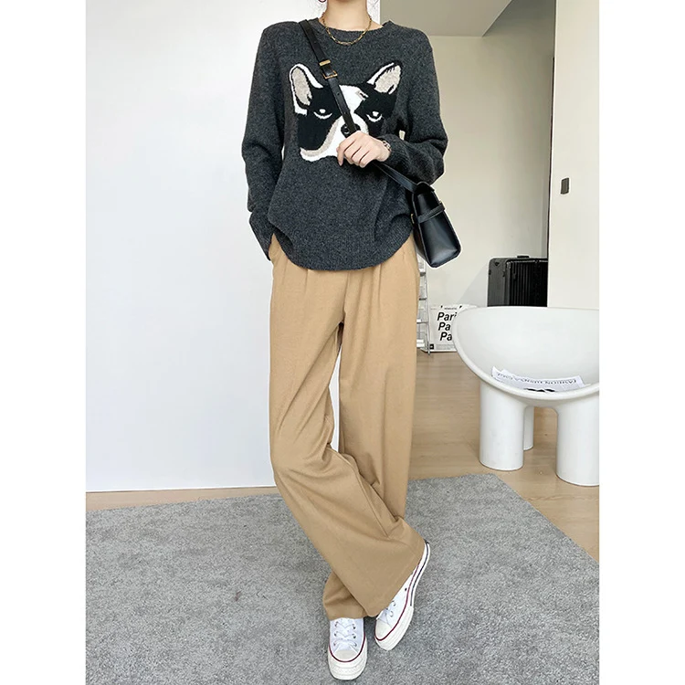 Damen Hochtaillierte, maßgeschneiderte Wide‑Leg Stoffhose mit Bundfalten und verlängertem Saum Drune