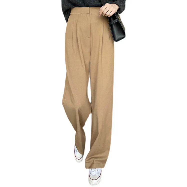 Damen Hochtaillierte, maßgeschneiderte Wide‑Leg Stoffhose mit Bundfalten und verlängertem Saum Drune