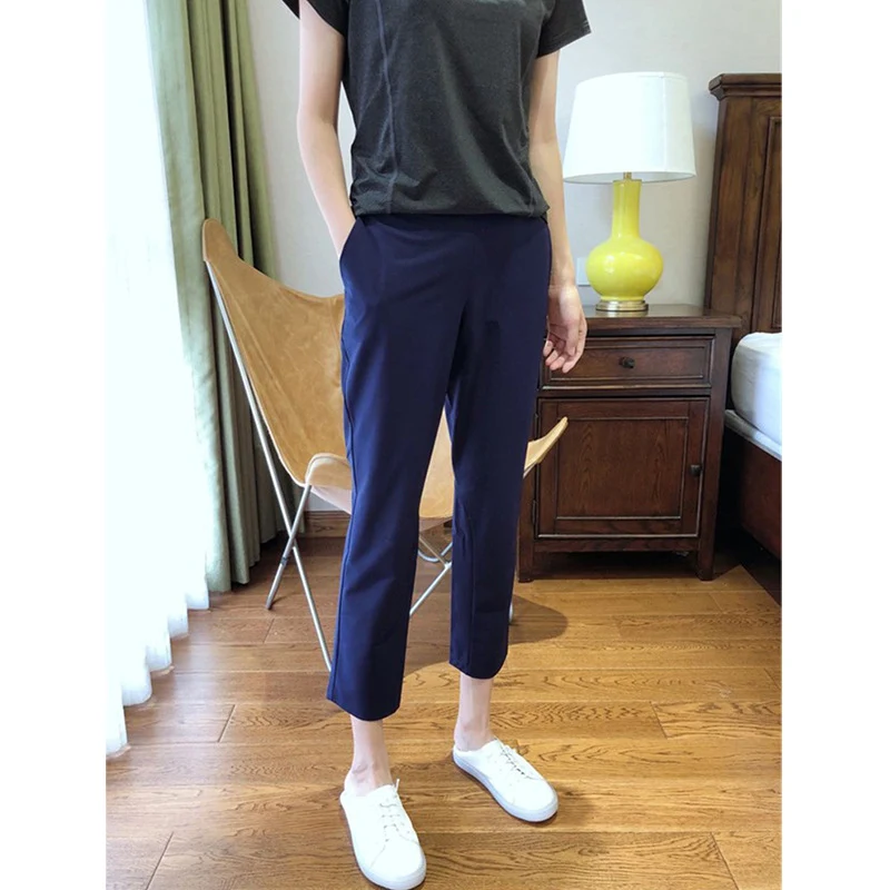 Damen Hochtaillierte knöchellange Chinohose mit schmal zulaufender Tapered-Silhouette und Stretchbund Drune