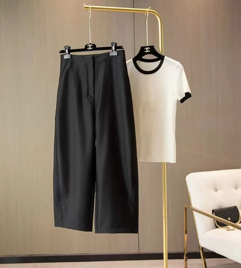 Damen Hochtaillierte Culotte-Anzughose mit weitem Bein und Bügelfalte Drune