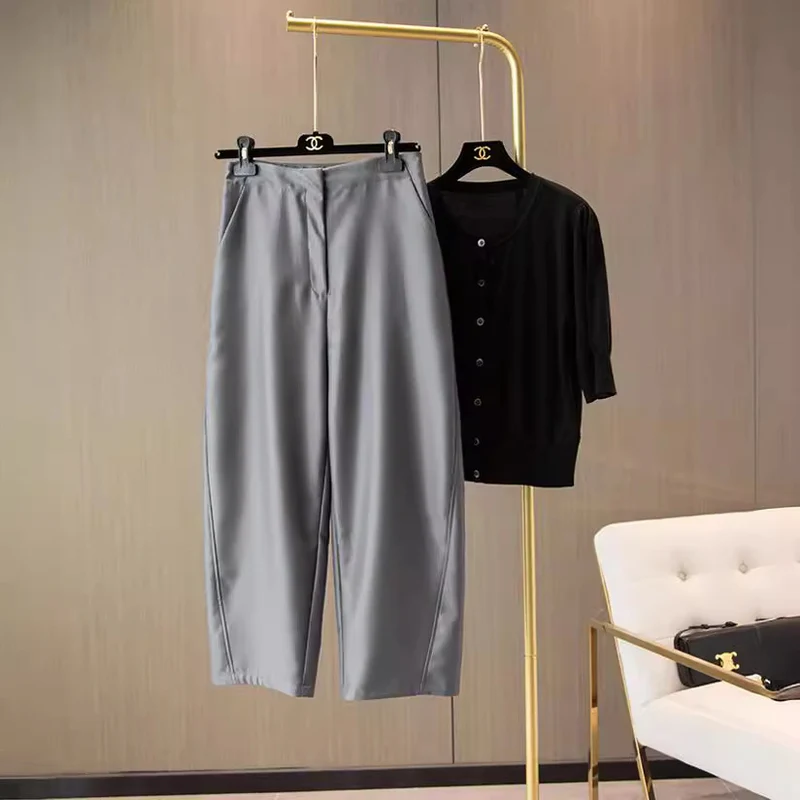 Damen Hochtaillierte Culotte-Anzughose mit weitem Bein und Bügelfalte Drune