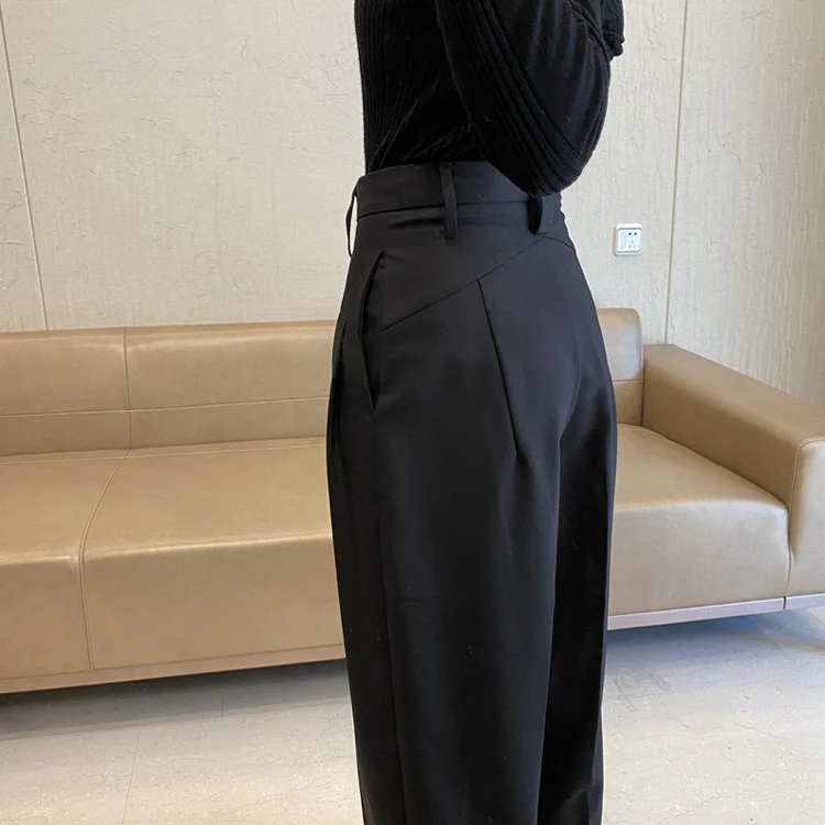 Damen Hochtaillierte Bundfaltenhose mit weitem Bein und scharfer Bügelfalte Drune