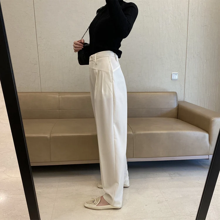 Damen Hochtaillierte Bundfaltenhose mit weitem Bein und scharfer Bügelfalte Drune