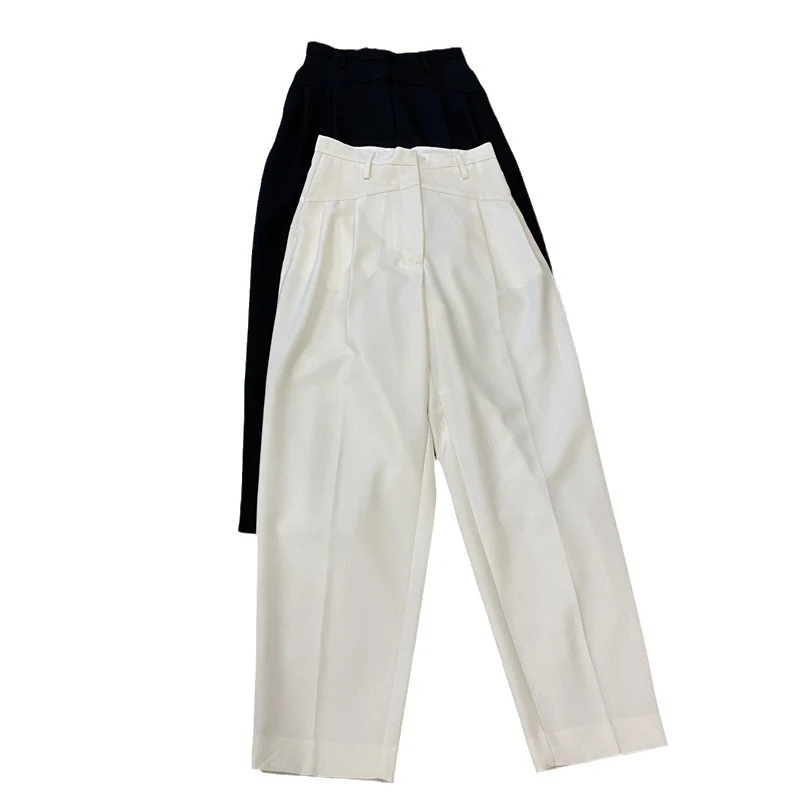 Damen Hochtaillierte Bundfaltenhose mit weitem Bein und scharfer Bügelfalte Drune