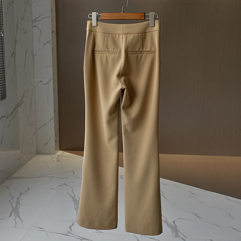 Damen Hochtaillierte ausgestellte Breitbein-Schlaghose aus Stretch-Crepe mit verdecktem Verschluss und Eingrifftaschen Drune