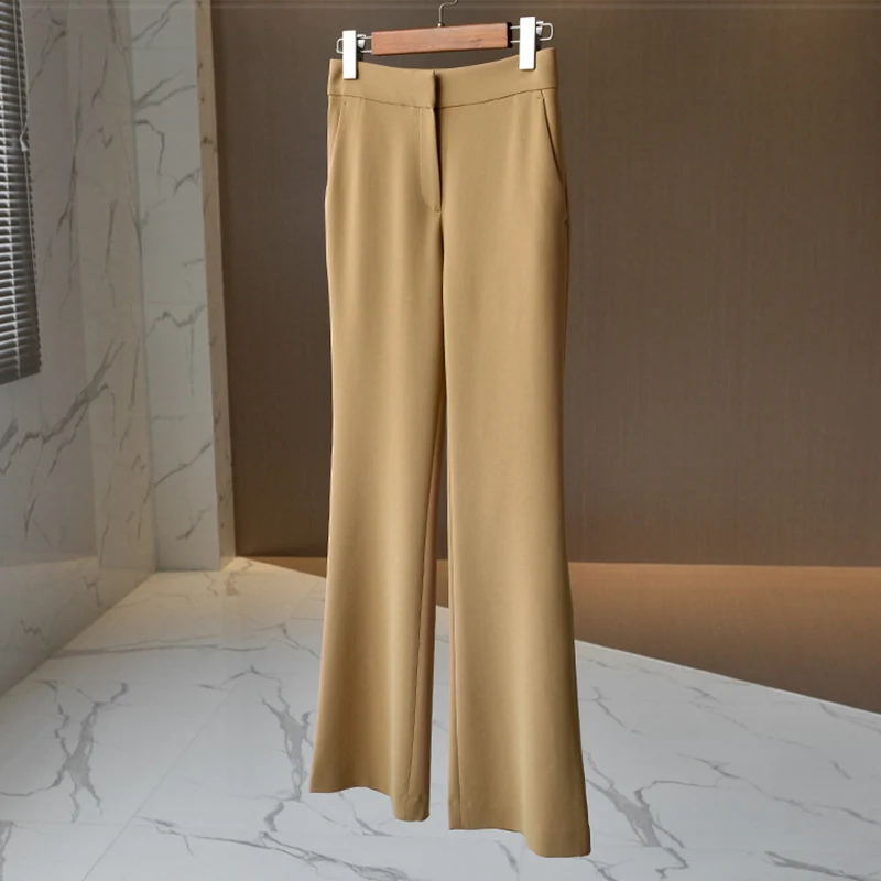 Damen Hochtaillierte ausgestellte Breitbein-Schlaghose aus Stretch-Crepe mit verdecktem Verschluss und Eingrifftaschen Drune