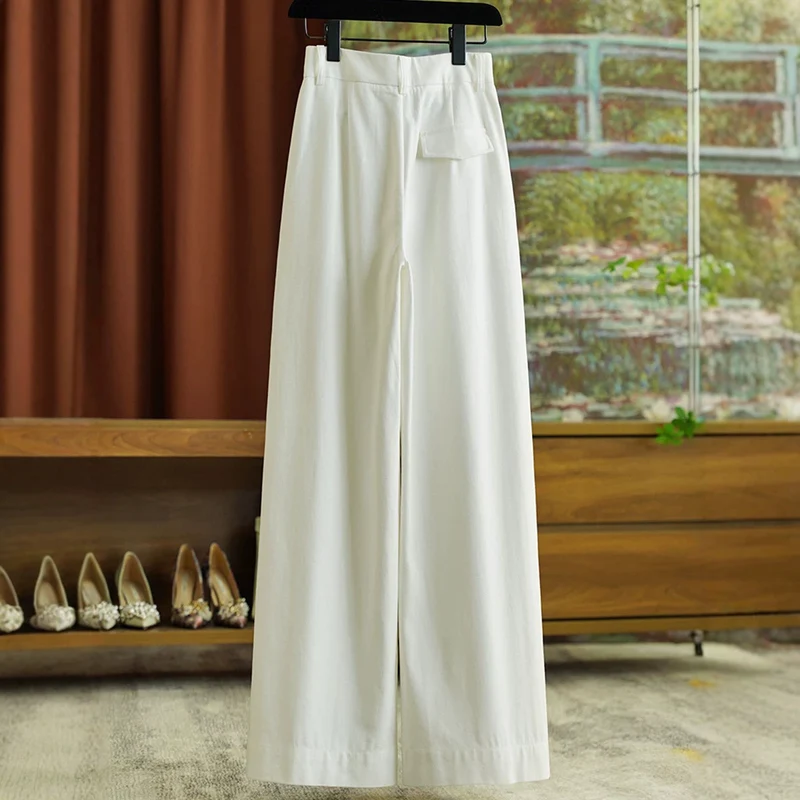 Damen Hochgeschnittene Bundfaltenhose in Leinenoptik mit weitem Bein Drune