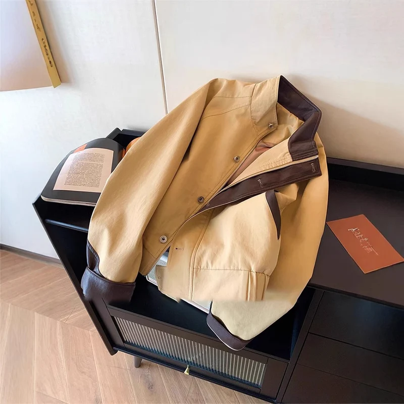 Damen Harrington-Jacke mit Lederbesatz und verdecktem Reißverschluss Drune