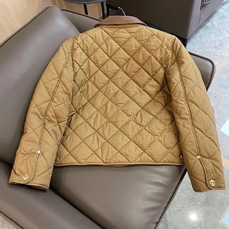 Damen gesteppte Übergangsjacke mit Lederkragen und Druckknopfverschluss Drune