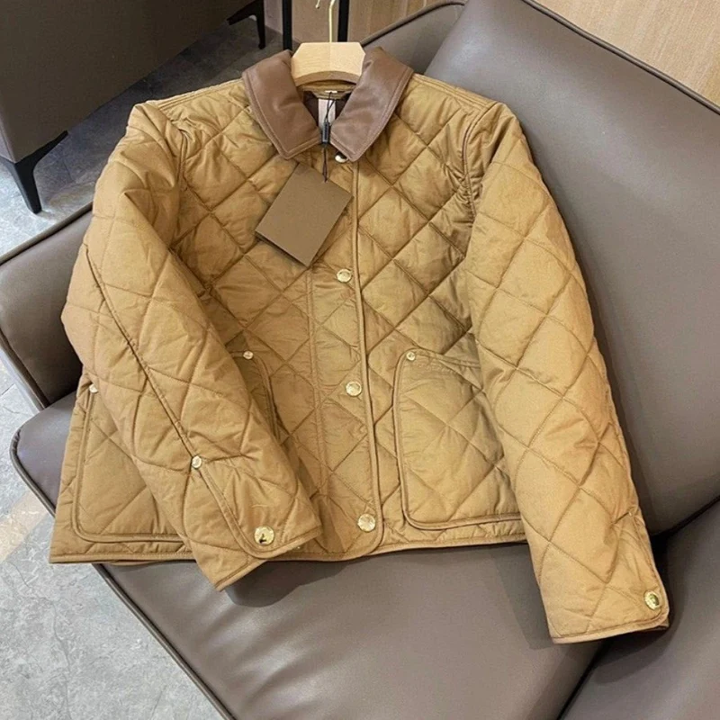 Damen gesteppte Übergangsjacke mit Lederkragen und Druckknopfverschluss Drune