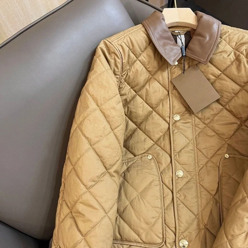 Damen gesteppte Übergangsjacke mit Lederkragen und Druckknopfverschluss Drune
