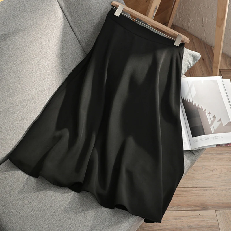 Damen Fließender taillenhoher Midirock mit welligem Saum & leichtem Volumen Drune