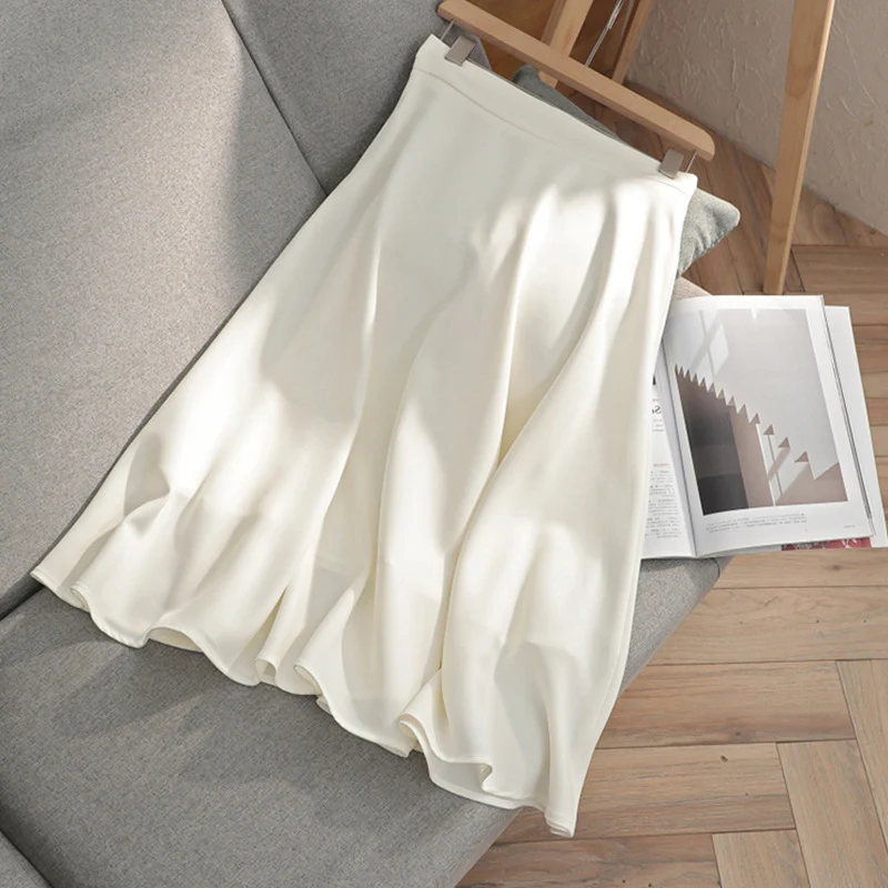 Damen Fließender taillenhoher Midirock mit welligem Saum & leichtem Volumen Drune