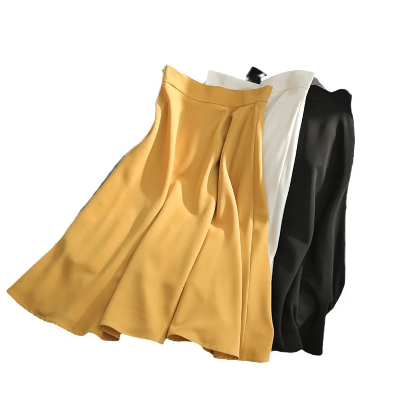 Damen Fließender taillenhoher Midirock mit welligem Saum & leichtem Volumen Drune