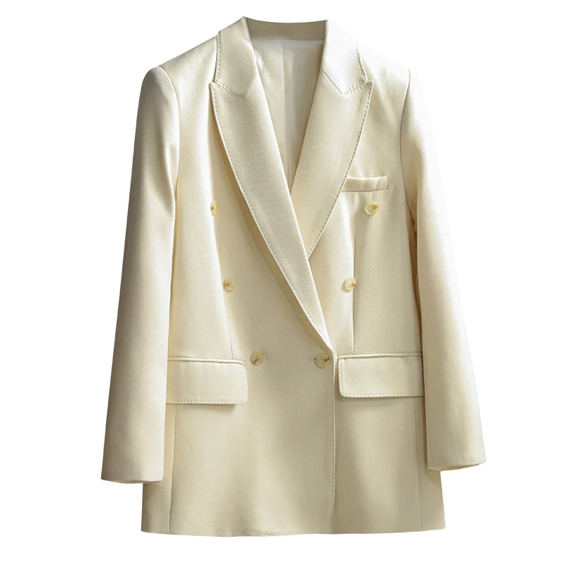 Damen Doppelreihiger taillierter Twill-Blazer mit Reverskragen Drune