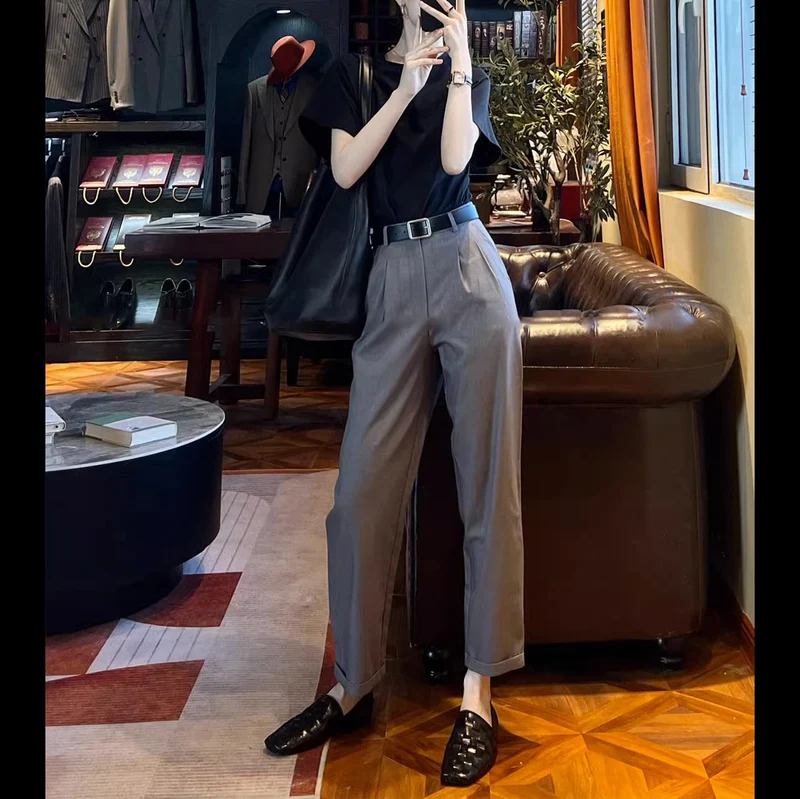 Damen Culotte-Anzughose mit Bundfalten und Umschlag Drune