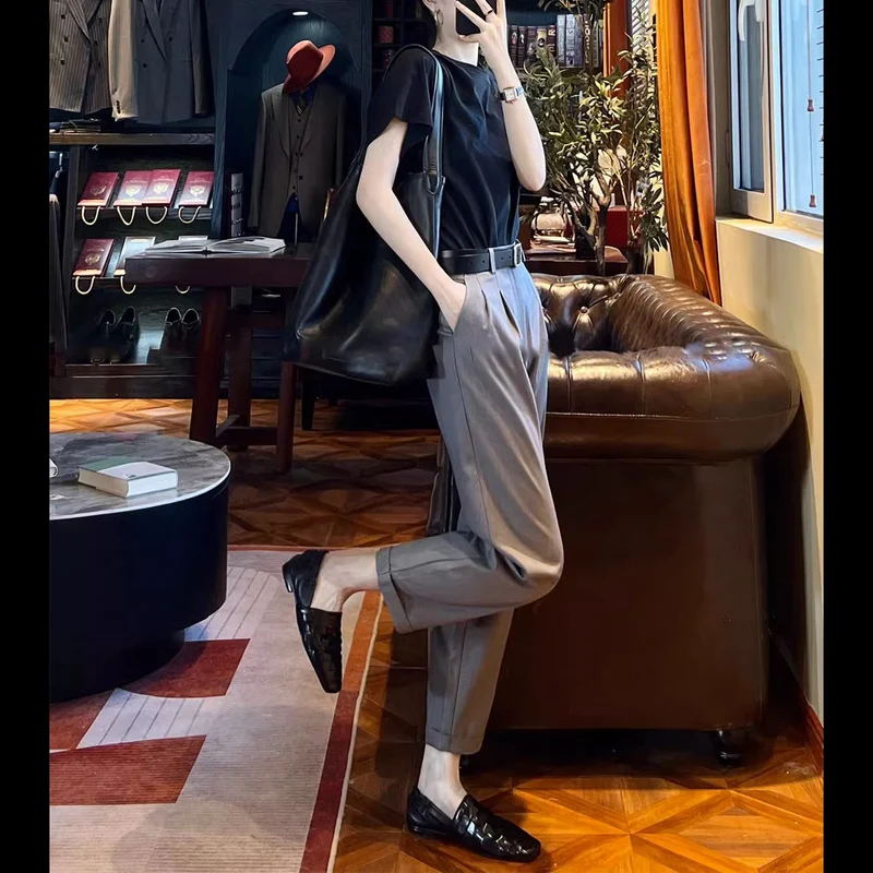 Damen Culotte-Anzughose mit Bundfalten und Umschlag Drune