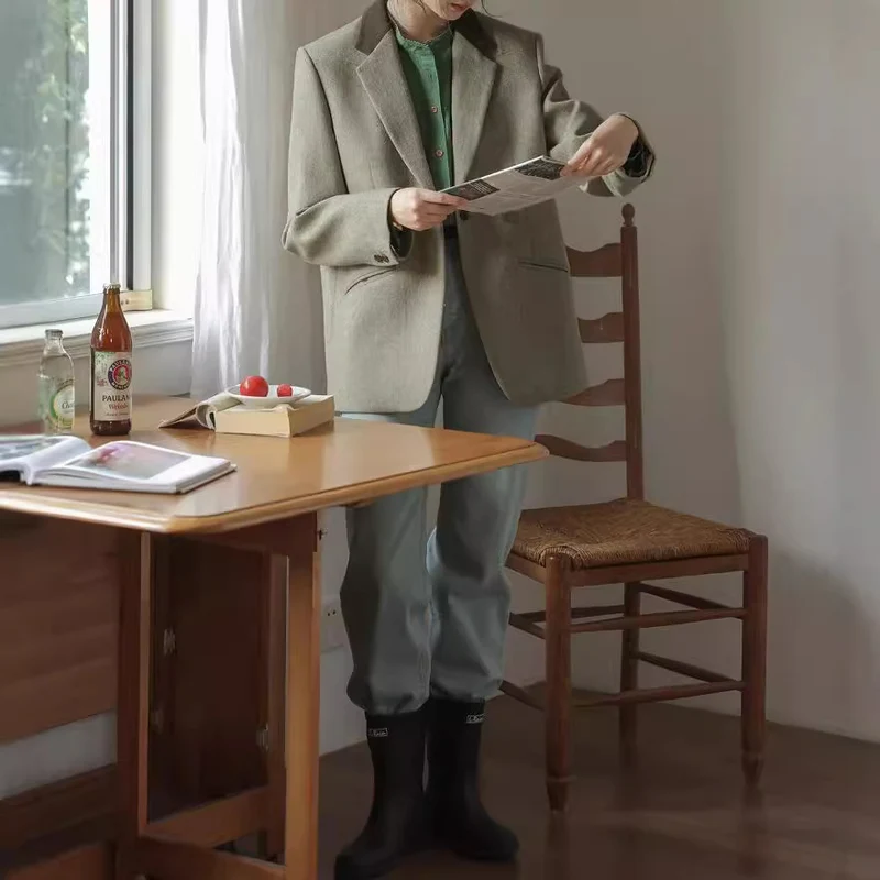 Damen Boxy Wollmix-Blazer mit minimalistischer Ein-Knopf-Optik und Leistentaschen Drune