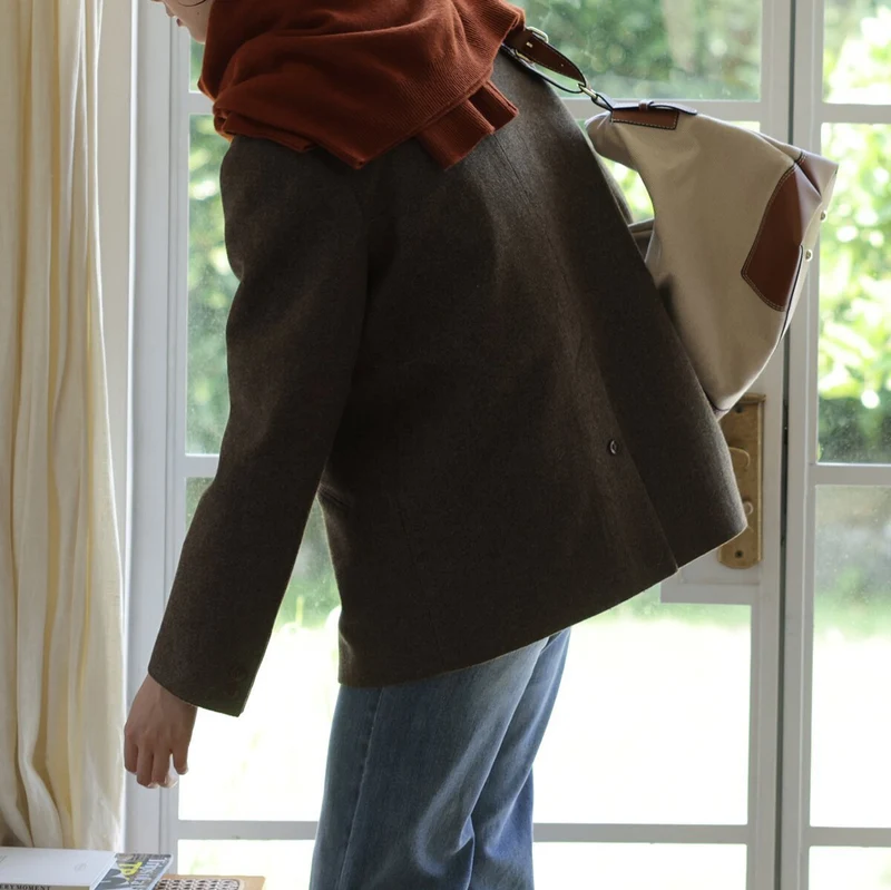 Damen Boxy Wollmix-Blazer mit minimalistischer Ein-Knopf-Optik und Leistentaschen Drune