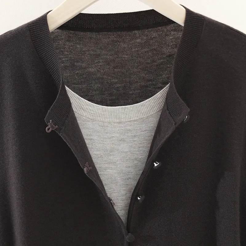 Damen Zweilagiger Strickcardigan mit innenliegendem Top und feiner Rippenkante Drune