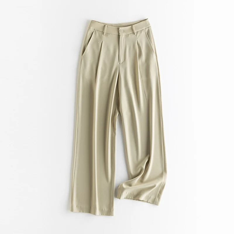 Damen Weite Hochtaillierte Satinhose mit Bundfalten und Eingrifftaschen Drune