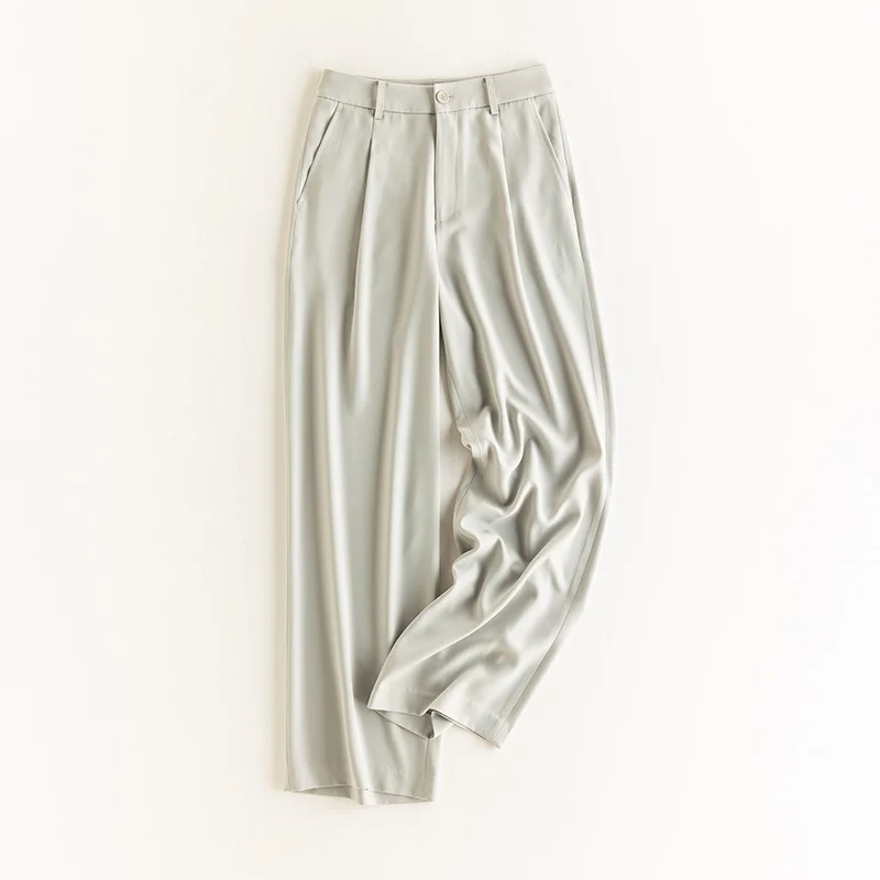 Damen Weite Hochtaillierte Satinhose mit Bundfalten und Eingrifftaschen Drune