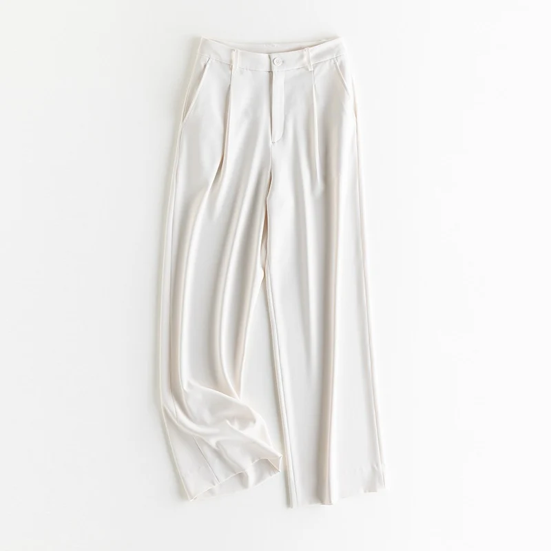 Damen Weite Hochtaillierte Satinhose mit Bundfalten und Eingrifftaschen Drune