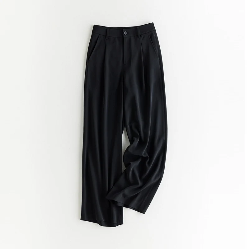 Damen Weite Hochtaillierte Satinhose mit Bundfalten und Eingrifftaschen Drune