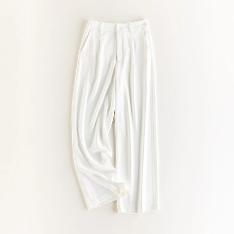 Damen Weite Hochtaillierte Satinhose mit Bundfalten und Eingrifftaschen Drune