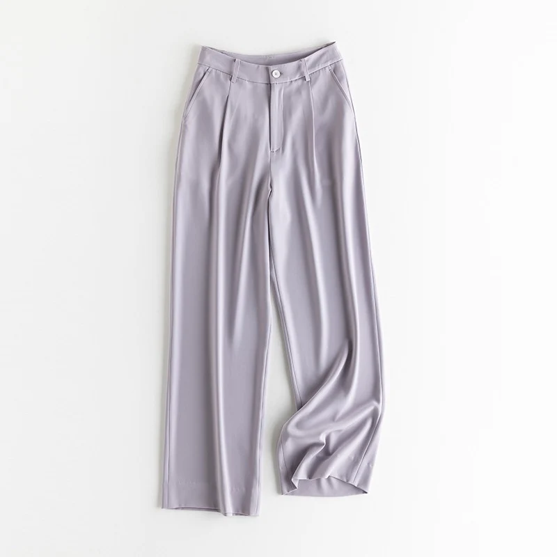 Damen Weite Hochtaillierte Satinhose mit Bundfalten und Eingrifftaschen Drune