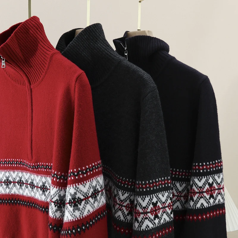 Damen Wärmender Norweger-Strickpullover mit halbem Reißverschluss und hohem Stehkragen Drune