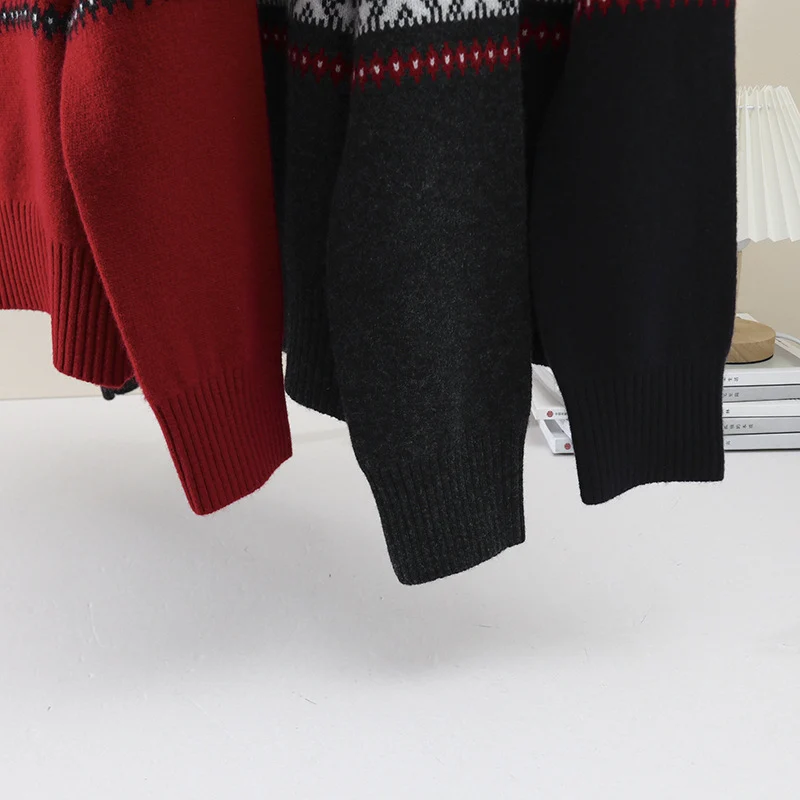 Damen Wärmender Norweger-Strickpullover mit halbem Reißverschluss und hohem Stehkragen Drune