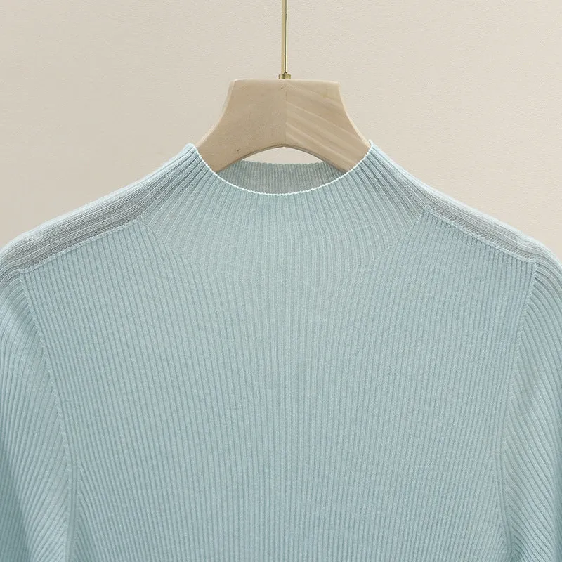 Damen Slim-Fit Rippstrick-Top mit halblangen Ärmeln und hohem Stehkragen Drune