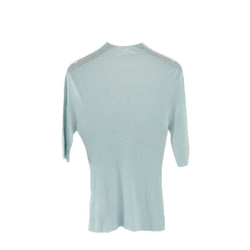 Damen Slim-Fit Rippstrick-Top mit halblangen Ärmeln und hohem Stehkragen Drune