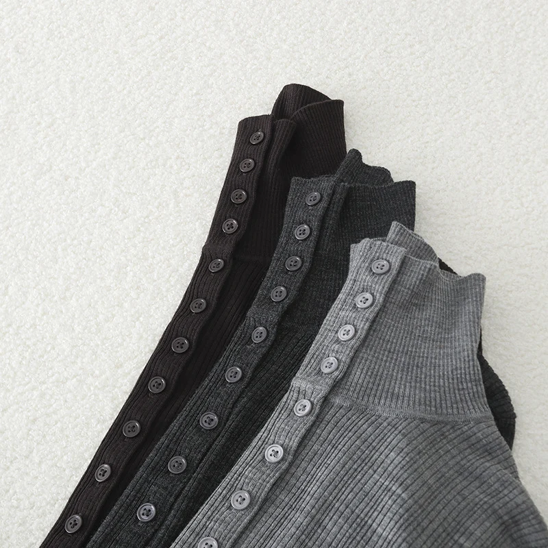 Damen Schmaler Rippen-Longsleeve-Cardigan mit verdeckter Knopfleiste und Stehkragen Drune