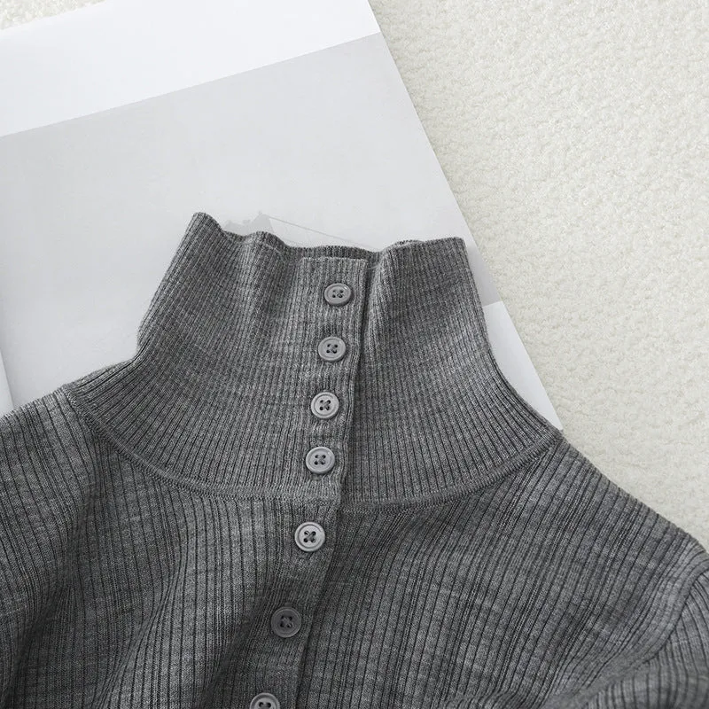Damen Schmaler Rippen-Longsleeve-Cardigan mit verdeckter Knopfleiste und Stehkragen Drune