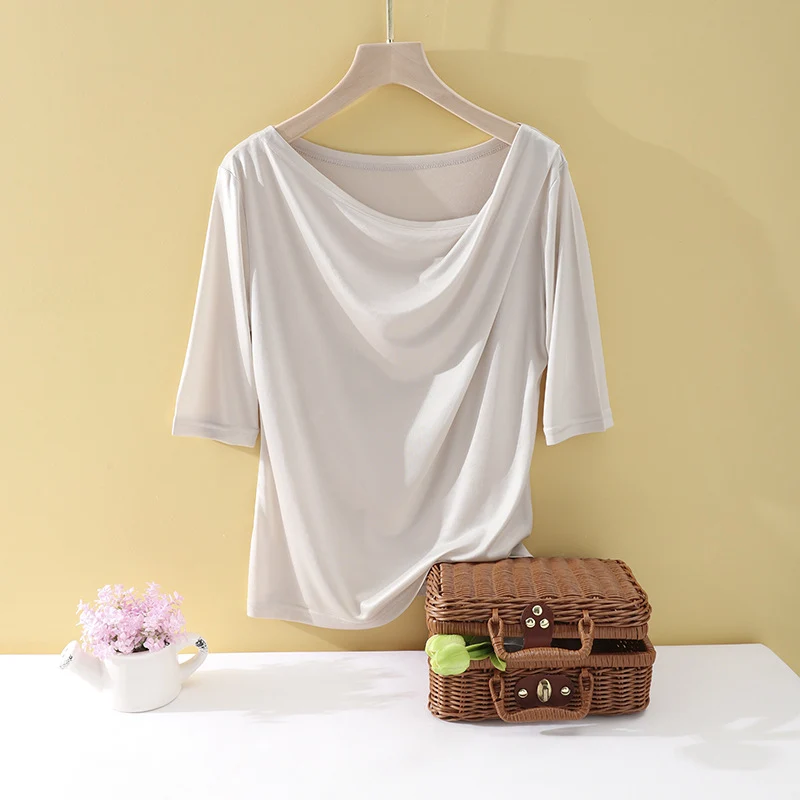 Damen Oversize-Drapé-Shirt mit Wasserfallkragen & leichtem Jerseyfall Drune
