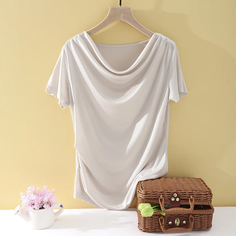 Damen Oversize-Drapé-Shirt mit Wasserfallkragen & leichtem Jerseyfall Drune