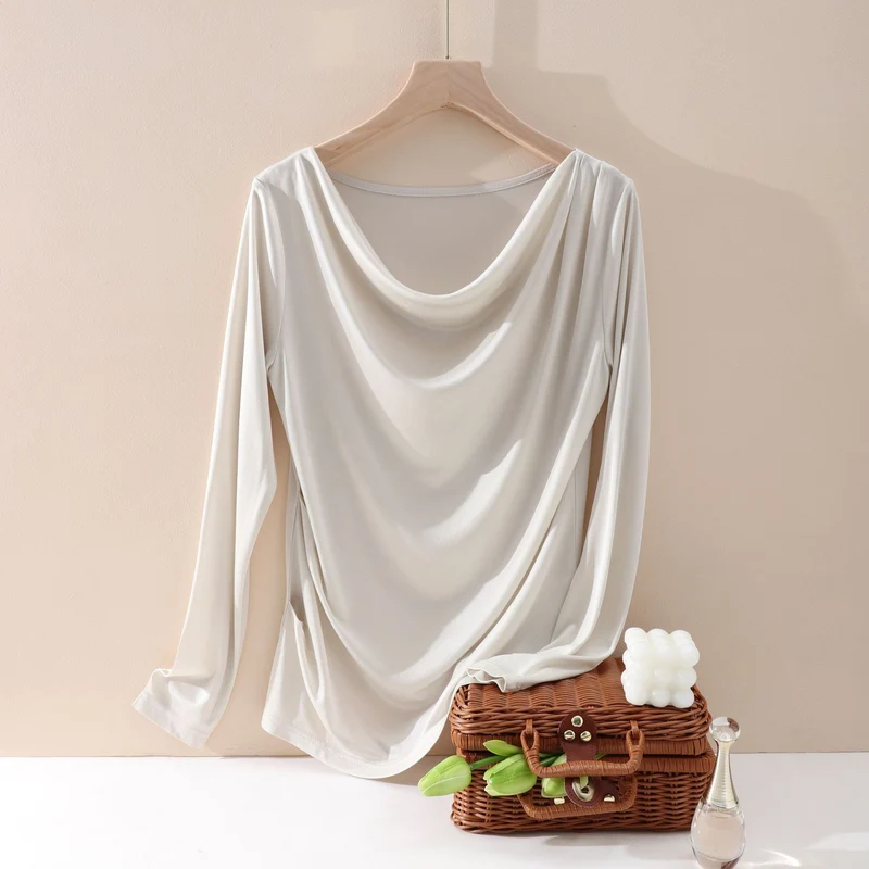Damen Oversize-Drapé-Shirt mit Wasserfallkragen & leichtem Jerseyfall Drune