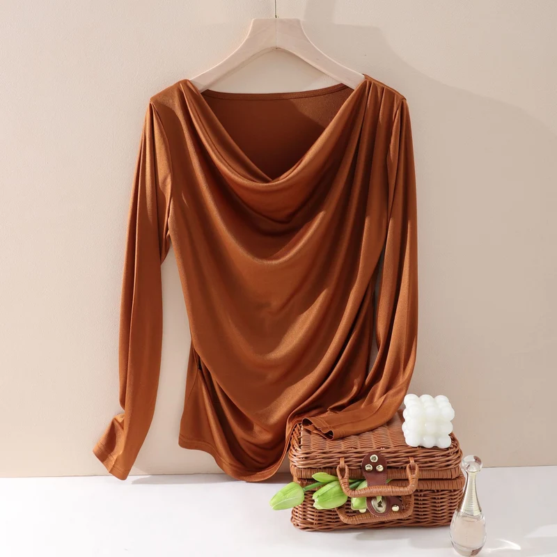 Damen Oversize-Drapé-Shirt mit Wasserfallkragen & leichtem Jerseyfall Drune