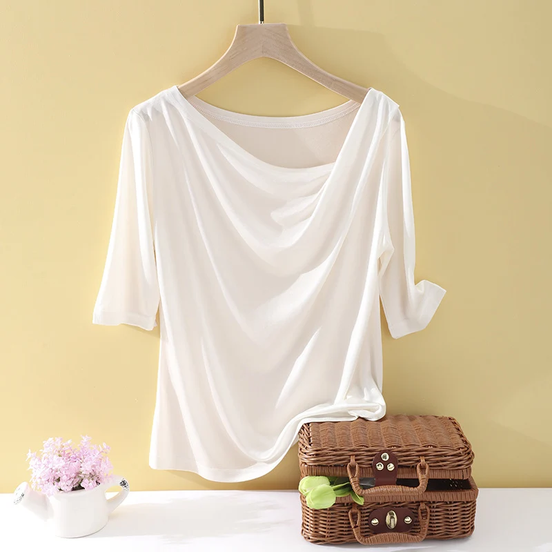 Damen Oversize-Drapé-Shirt mit Wasserfallkragen & leichtem Jerseyfall Drune